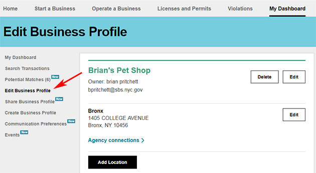 A screenshot of the Edit Profiles page.